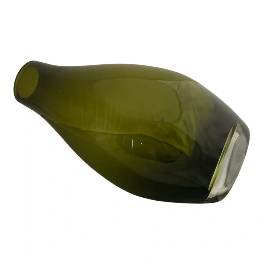Jade Green Juvel Glass Vase Large Pear Gourd Shape Modern Art Glass 13”